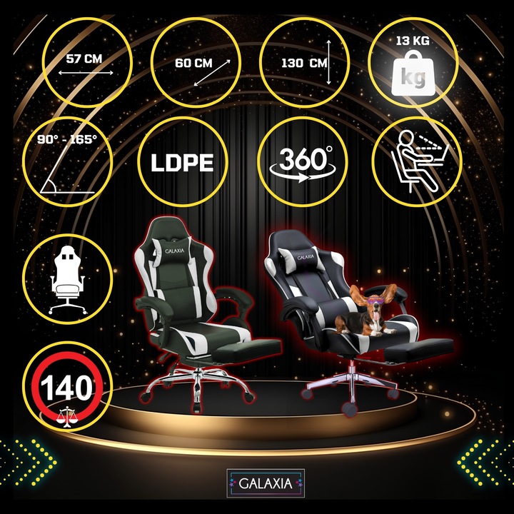 FOTEL GAMINGOWY BIUROWY Obrotowy Kubełkowy Krzesło Gamingowe Z Podnóżkiem