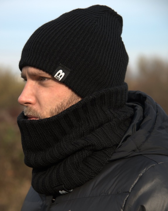 CZARNY KOMPLET MĘSKI CZAPKA + KOMIN TUBA W6