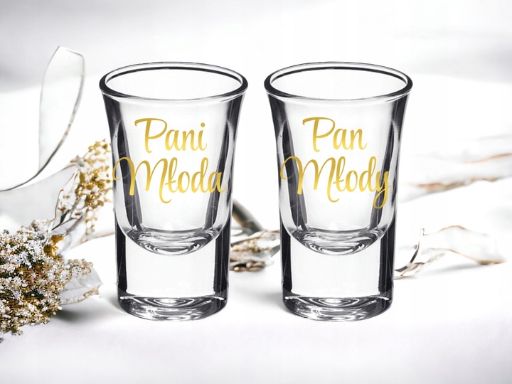 Kieliszki oszukane GRUBE DNO do wódki wesele ślub Pani Młoda Pan Młody