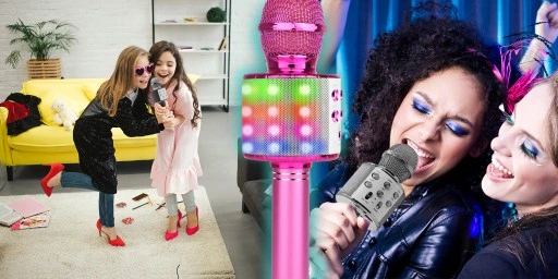 MIKROFON KARAOKE GŁOŚNIK ZABAWKA BLUETOOTH LED RÓŻ MANTA ECHO ŚWIATŁO