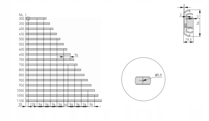 PROWADNICA KULKOWA GTV DO SZUFLADY H53 L500 100KG PEŁNY WYSUW MOCNA