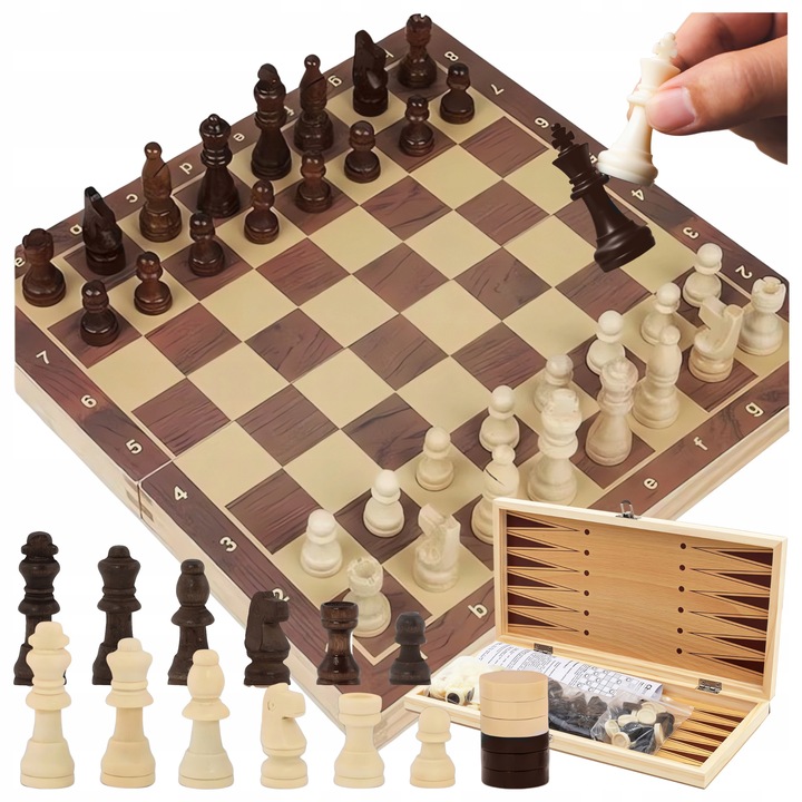 SZACHY DREWNIANE WARCABY DUŻE DLA DZIECI TRYKTRAK GRY LOGICZNE PLANSZ0WE