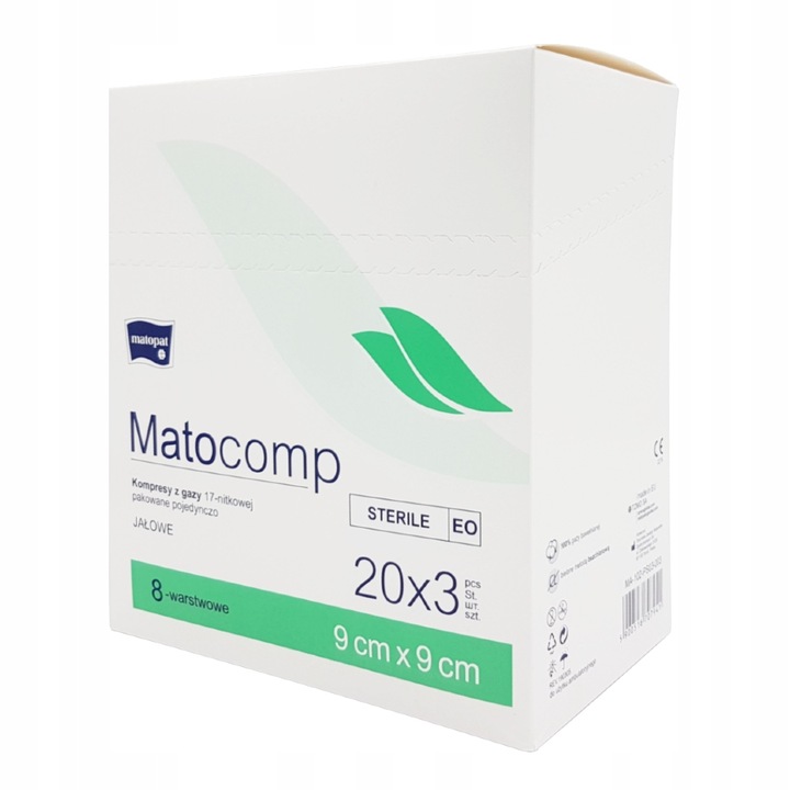 KOMPRESY GAZOWE 9x9cm STERYLNE PAKOWANE POJEDYNCZO JAŁOWE Matocomp 60 szt.