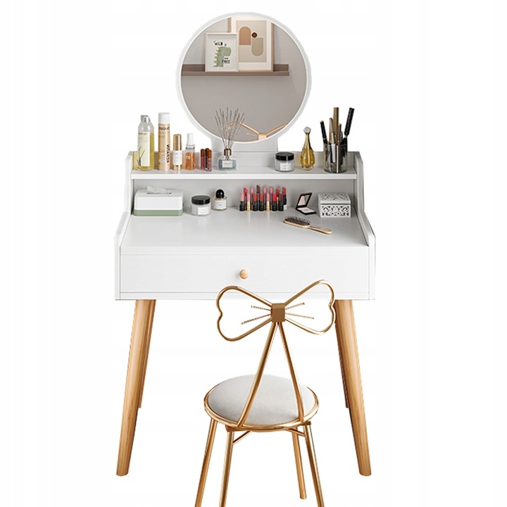 TOALETKA KOSMETYCZNA MAKIJAŻ Z LUSTREM BIAŁA SKANDYNAWSKI LOFT