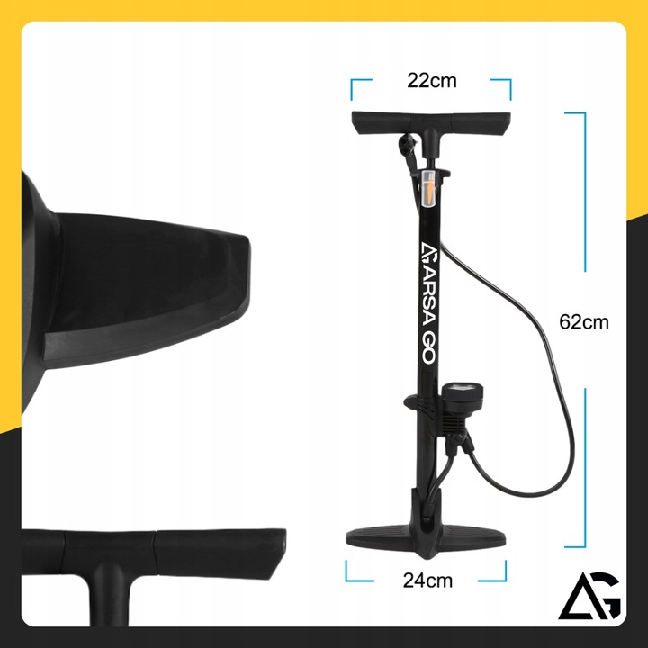 POMPKA ROWEROWA Z MANOMETREM RĘCZNA DO ROWERU PIŁEK SAMOCHODOWA PODŁOGOWA