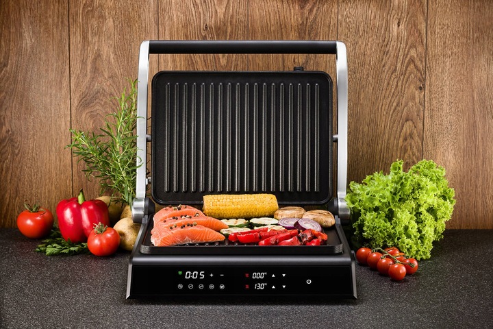 GRILL ELEKTRYCZNY Z REGULACJĄ TEMPERATURY 5 PROGRAMÓW ROZKŁADANY LED