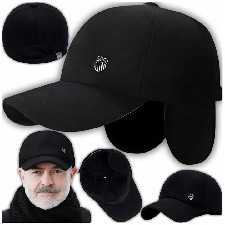 CIEPŁA CZAPKA ZIMOWA MĘSKA Z DASZKIEM SOLIDNA CHOWANE NAUSZNIKI NA