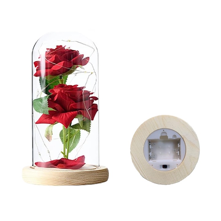 WIECZNA RÓŻA W SZKLE ŚWIECĄCA LED NA PREZENT DZIEŃ BABCI KOBIET