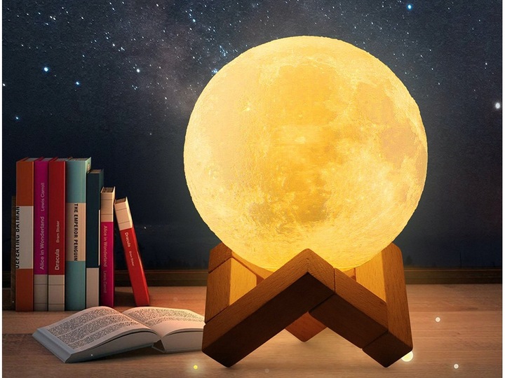 LAMPKA NOCNA LAMPA 3D Księżyc 48cm MOON LIGHT RGB Projektor Gwiazd + pilot