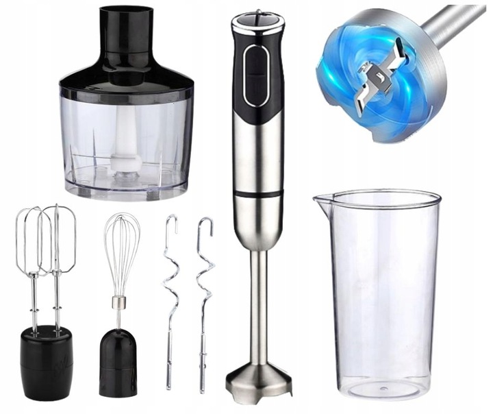 BLENDER RĘCZNY WIELOFUNKCYJNY MOCNY TYTANOWE OSTRZA ZESTAW 6W1