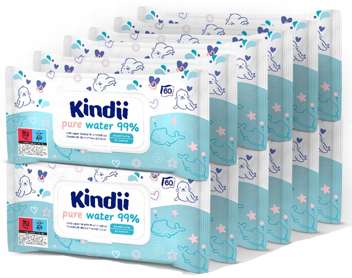 Chusteczki nawilżane water woda 99% water x 12 szt Kindii