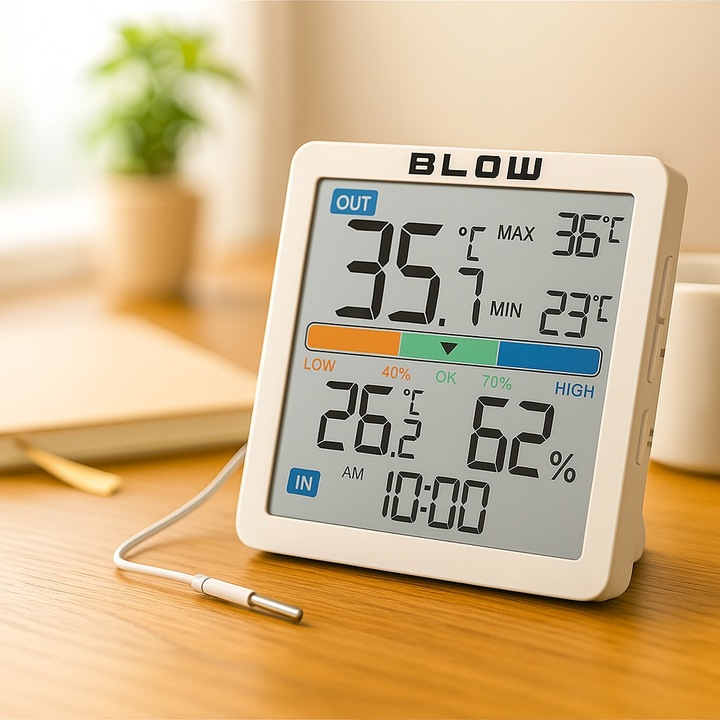 STACJA POGODY BEZPRZEWODOWA POGODOWA METEO TERMOMETR HIGROMETR ZEGAR