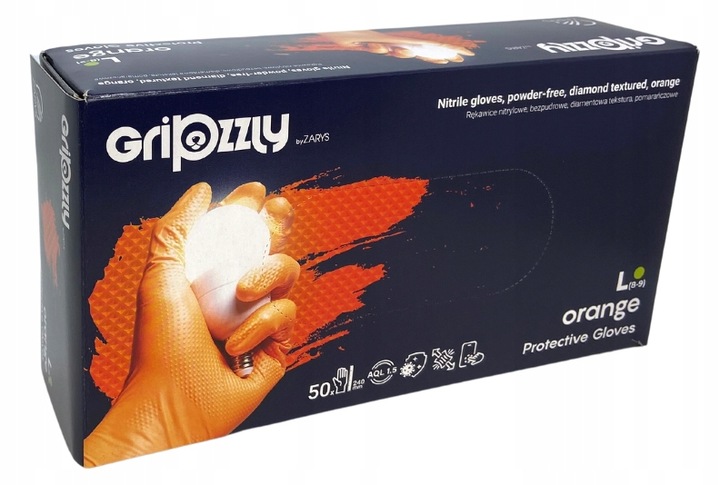 RĘKAWICE ochronne NITRYLOWE GRIPZZLY GRIPY ZARYS pomarańczowe roz.L 50