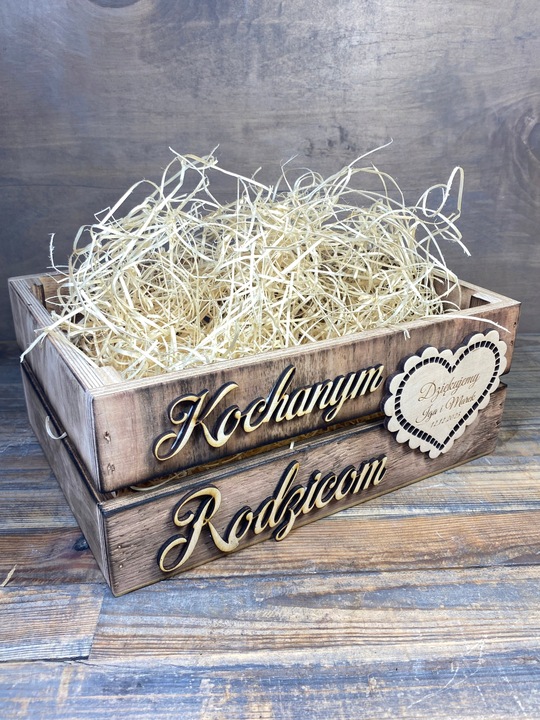 SKRZYNKA DREWNIANA PODZIĘKOWANIE DLA GOŚCI WESELNYCH RODZICÓW CHRZESTNYCH