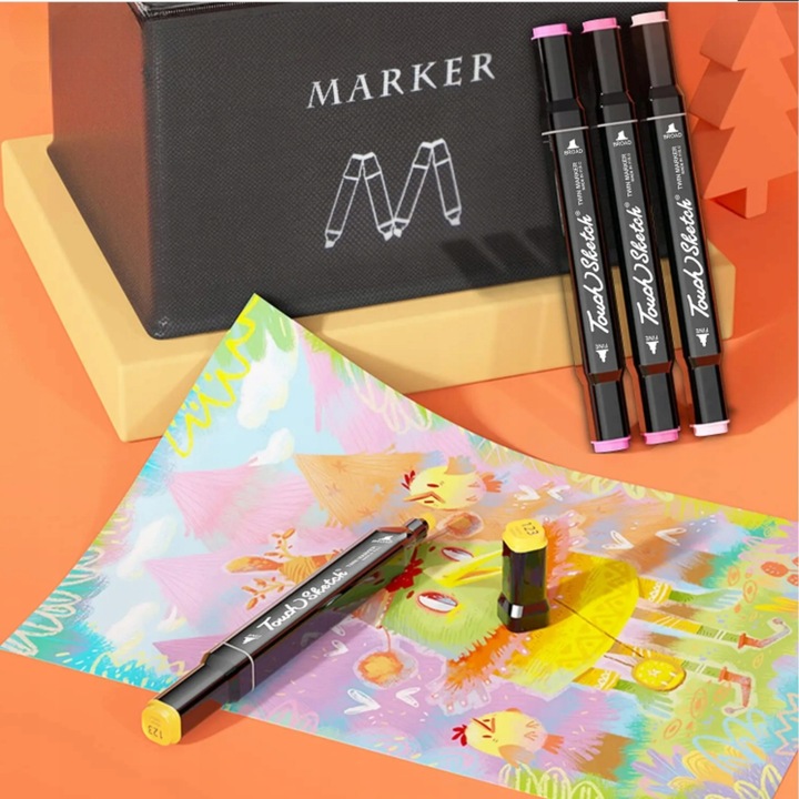 MARKERY ALKOHOLOWE 80 SZTUK PISAKI DWUSTRONNE MAZAKI FLAMASTRY + ETUI TORBA