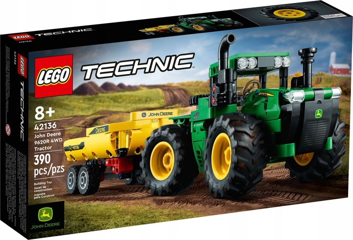 LEGO TECHNICS 42136 Traktor Ciągnik JOHN DEERE z przyczepą + KATALOG LEGO