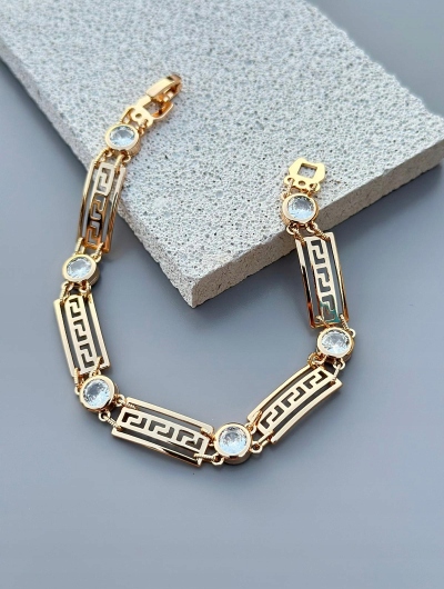 ZŁOTA BRANSOLETKA DAMSKA ZE STALI CHIRURGICZNEJ Z CYRKONIAMI GRECKA+GRATISY