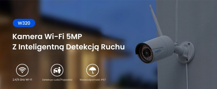 Reolink 5MP Zewnętrzna Kamera IP Bezprzewodowa WIFI 2,4/5GHz detekcja W320