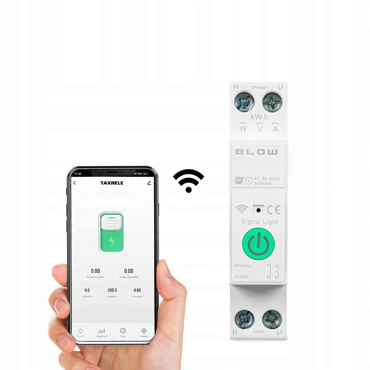 PRZEKAŹNIK WiFi Z POMIAREM PRĄDU MOCY NA SZYNĘ DIN TUYA SMART WIFI