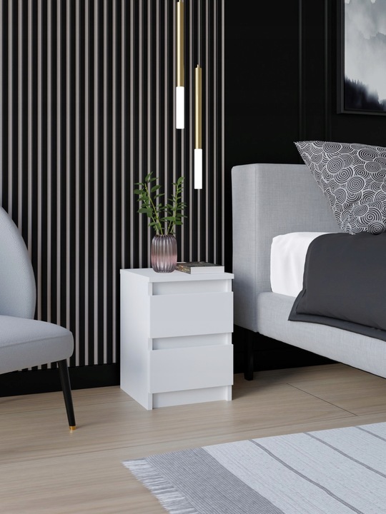 SZAFKA NOCNA BIAŁA STOLIK NOCNY DWIE SZUFLADY 30cm SYPIALNIA SALON
