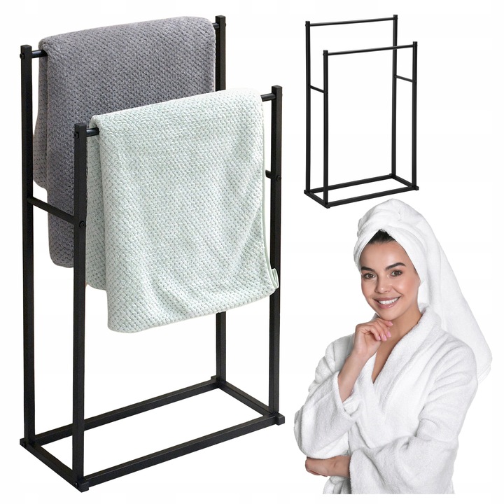 WIESZAK STOJAK NA RĘCZNIKI STOJĄCY PODŁOGOWY ŁAZIENKOWY METALOWY 2 RAMIONA