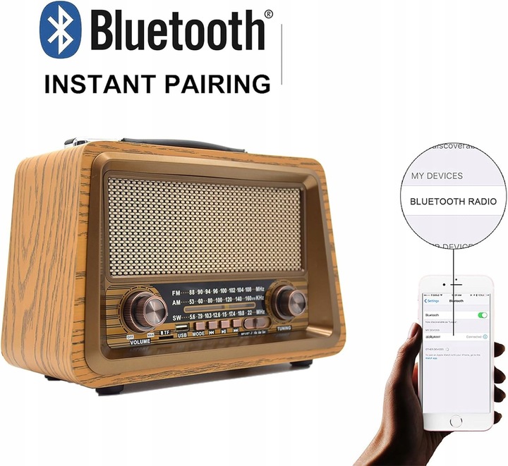 RETRO RADIO SIECIOWO BATRYJNE PRZENOŚNE BLUETOOTH AKUMULATOROWE FM AM