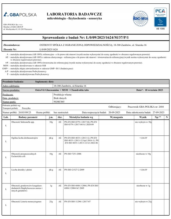 OstroVit Glucosamine + MSM + Chondroitin 90 tabs Glukozamina Chondroityna