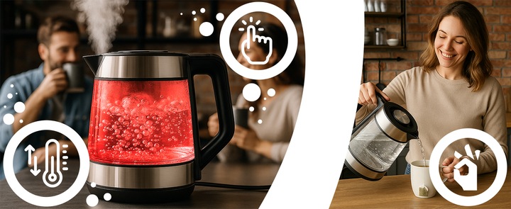 DUŻY CZAJNIK ELEKTRYCZNY 1,7L REGULACJA TEMPERATURY PODŚWIETLANY RGB