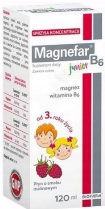 Magnefar B6 Junior Magnez Witamina B6 120 ml płyn o smaku malinowym