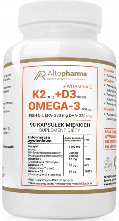 Altopharma K2 + D3 + Omega-3 witamina K D 90 kaps.