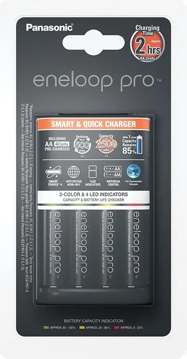 ŁADOWARKA PANASONIC BQ-CC55 + 4 x R6/AA ENELOOP PRO 2500 mAh ORYGINAŁ