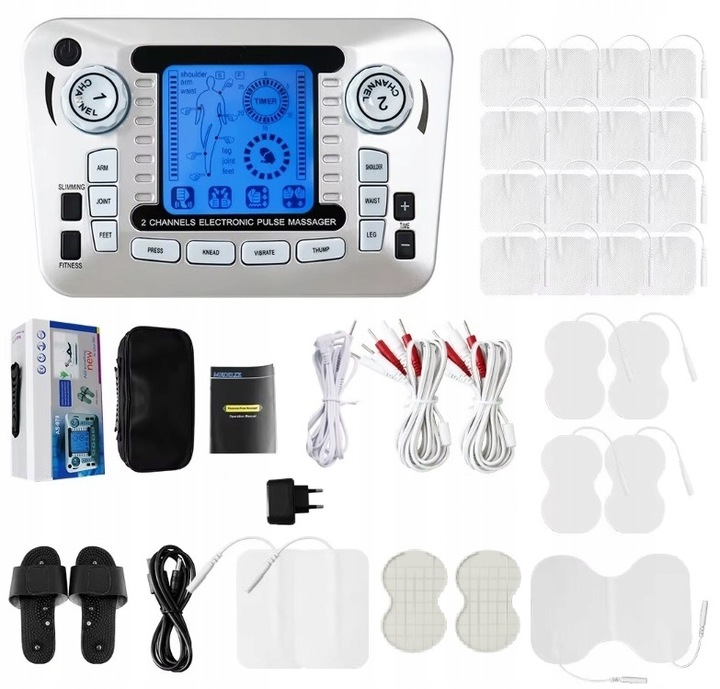 ELEKTROSTYMULATOR TENS EMS ELEKTRODY 3 RODZAJE + BAT