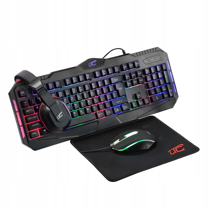 KLAWIATURA MYSZKA PODKŁADKA MIKROFON SŁUCHAWKI ZESTAW GAMINGOWY 4W1 PREZENT