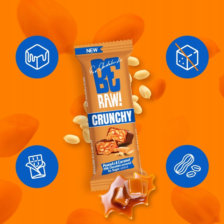 NOWOŚĆ Baton BeRAW Crunchy Peanuts&Caramel Orzeszki karmel bez cukru