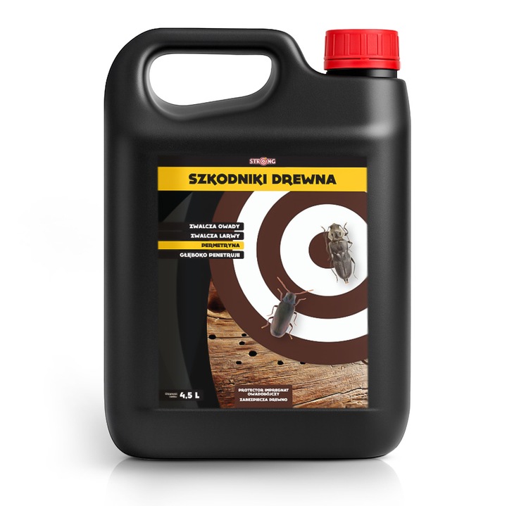 STRONG NA SZKODNIKI DREWNA KORNIKI SPUSZCZELE KOŁATKI PERMETRYNA 4,5L