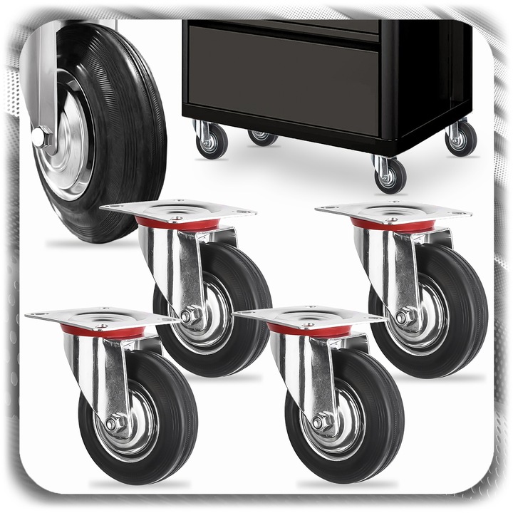 KÓŁKA OBROTOWE JEZDNE 125mm 400kg KOŁA METALOWO GUMOWE Z HAMULCEM DO