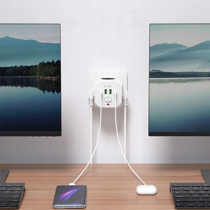 Listwa zasilająca, kostka 3x AC Schuko USB-A USB-C do gniazdka Tech-Protect