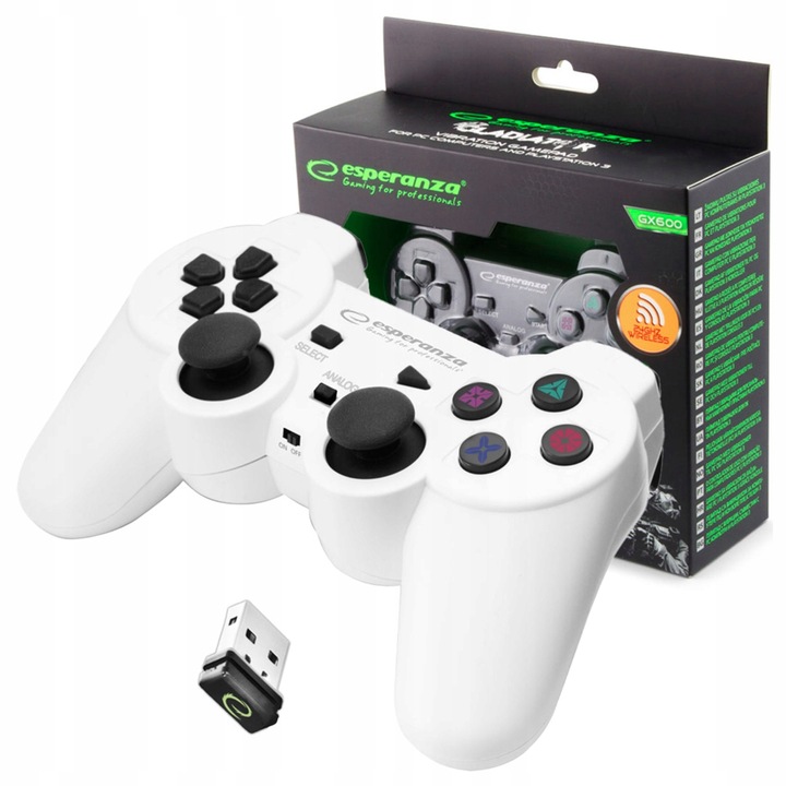 Gamepad Bezprzewodowy Kontroler Pad 2.4GHz PC PS3 Biały Wibracja
