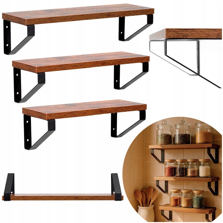 ZESTAW 3 PÓŁEK PÓŁKA WISZĄCA ŚCIENNA DO SALONU KUCHNI NA KSIĄŻKI LOFT