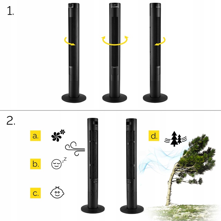 Wentylator kolumnowy stojący Cichy Yoer +10m zasięg 4 tryby Jonizacja