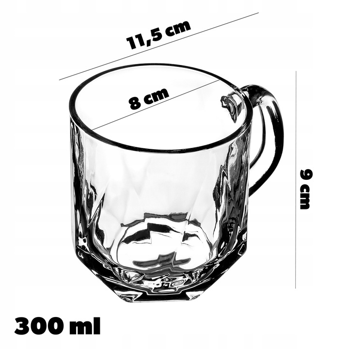 SZKLANKI DO KAWY HERBATY 300ml NAPOJÓW SZKLANKA Z UCHEM ZESTAW SZKLANEK 6x