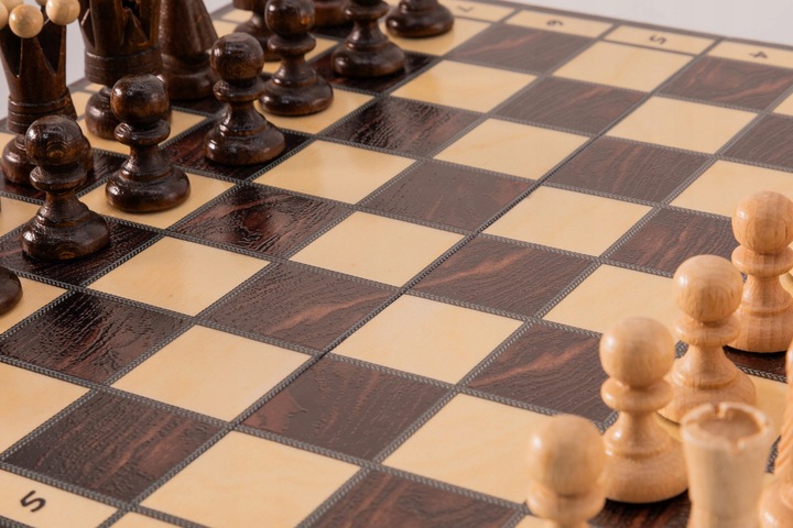 Szachy Królewskie intarsjowane druk brązowe/dąb-brzoza/ NOWOŚĆ/producent