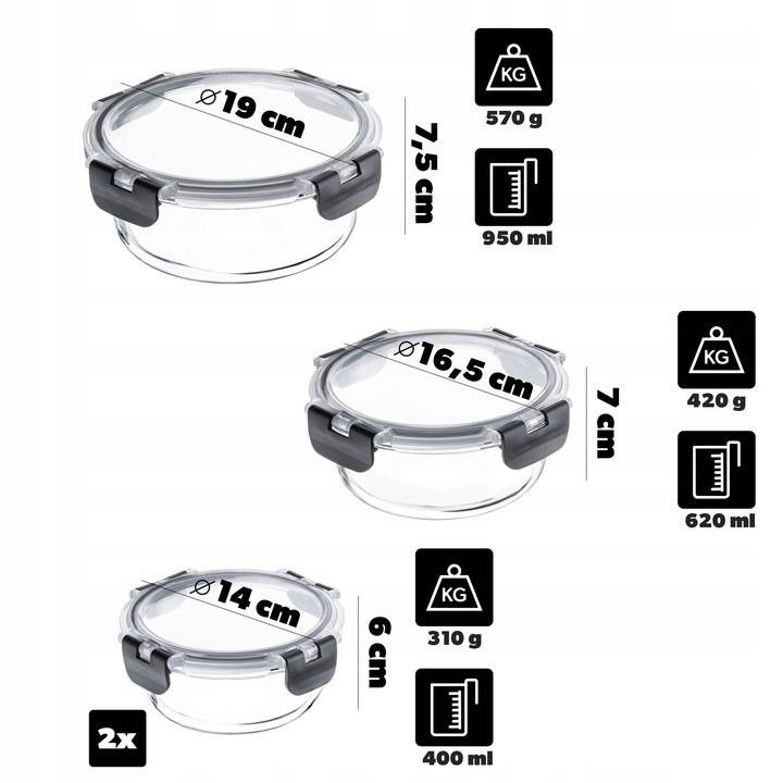 POJEMNIKI NA ŻYWNOŚĆ SZKLANY ZESTAW POJEMNIKÓW SZKLANE PUDEŁKO