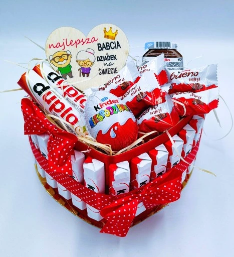 Tort KINDER Box Kosz Prezentowy Urodziny Prezent na Dzień Babci i Dziadka