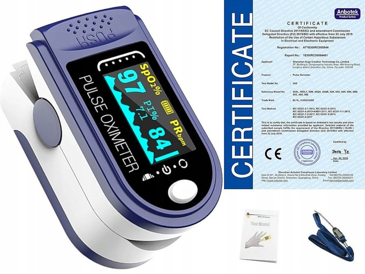 PULSOKSYMETR WRAZ Z BATERIAMI PULSOMETR PULSOKSYMETR NA PALEC