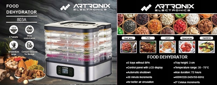 SUSZARKA SPOŻYWCZA DO ŻYWNOŚCI GRZYBÓW ZIÓŁ OWOCÓW WARZYW TIMER! 400W