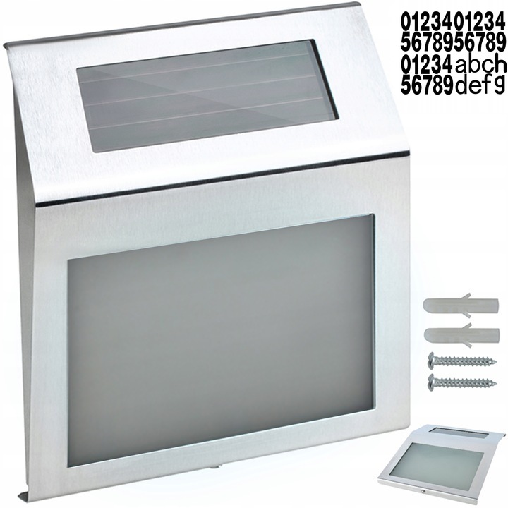 PODŚWIETLANY NUMER DOMU TABLICZKA LAMPA LED SOLARNA CZUJNIK STAL