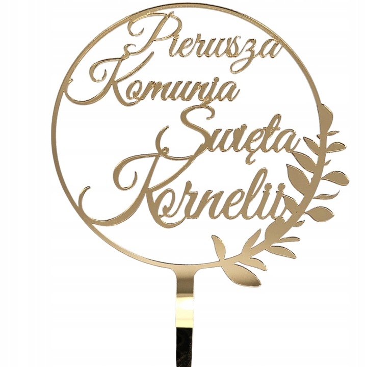 Topper na komunię z imieniem złoty Pierwsza Komunia IMIĘ złote lustro tort