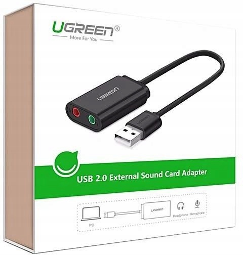UGREEN Zewnętrzna Karta Dźwiękowa USB Minijack Adapter 3.5mm Mikrofon 15cm