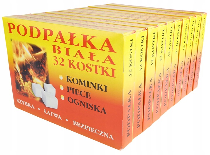 Podpałka rozpałka do grilla kominka pieca ogniska biała 32 kostki 10op.